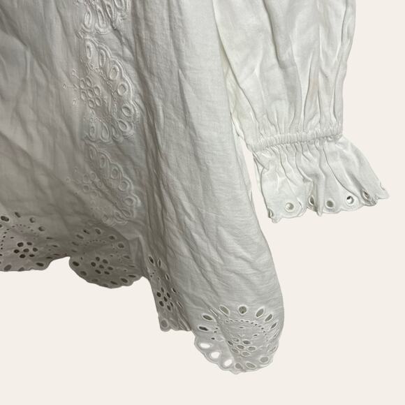 Hill House The Mila Eyelet One Shoulder Dress in White Linen Size M - Picture 7 of 10
